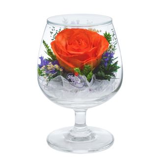 Композиция из оранжевых роз в подарочной упаковке, GSRo / Цветы в стекле / Розы в стекле / Подарок к 8 марта