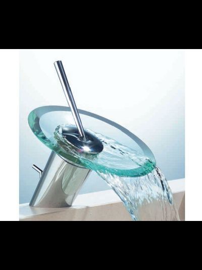 Смеситель для раковины водопад LEDEME L1055-2 излив стекло