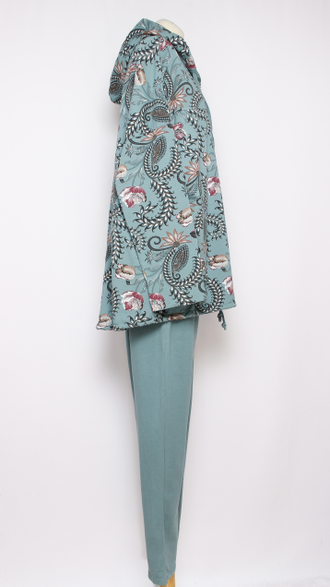 КОСТЮМ ХУДИ И БРЮКИ "МОЛНИЯ цветок ВЬЮН" морская волна до 56р.