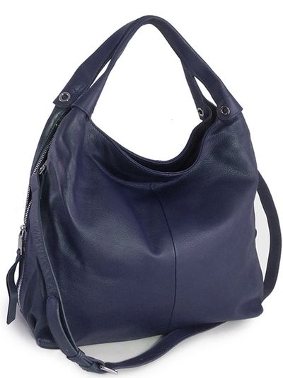 (АРТИКУЛ: 10048/2) СУМКА МЕШОК, БОЛЬШАЯ, НАТУРАЛЬНАЯ КОЖА, ТЕМНО-СИНЯЯ, С ПЛЕЧЕВЫМ РЕМНЕМ