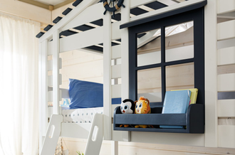 Кровать 2 ярусная чердак-домик из массива сосны  КИДС 20 с бельевыми ящиками и лесенкой