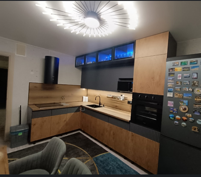 Кухня угловая "МРКГ 200/Оливия" Графит/Экзотическое дерево  3х1.8 м (МР)