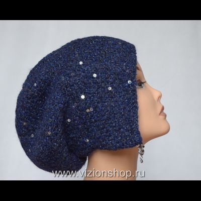 Меланжевая синяя женская шапка ушанка Vizio 6444 Италия