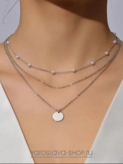 АЛ-021. Колье из трех цепей с жемчугом и подвесом.