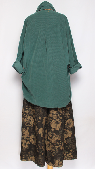 Рубашка Бохо "Вельвет защипы сбоку" малахит