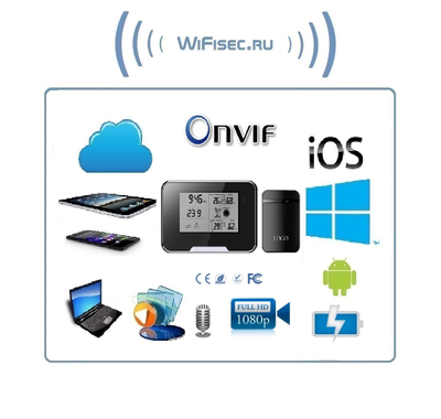 IP видеоняня WiFi (Настольные часы - метеостанция с внешним датчиком температуры, охранная видеокамера) с аккумулятором и с DVR, Full HD 1 Mp
