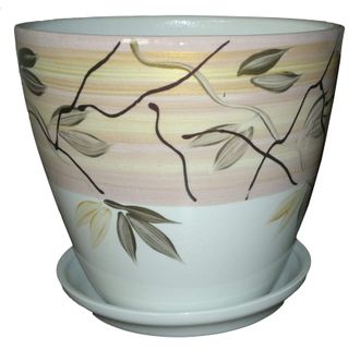 Белый с персиковым оригинальный керамический цветочный горшок диаметр 12 см с рисунком полосой