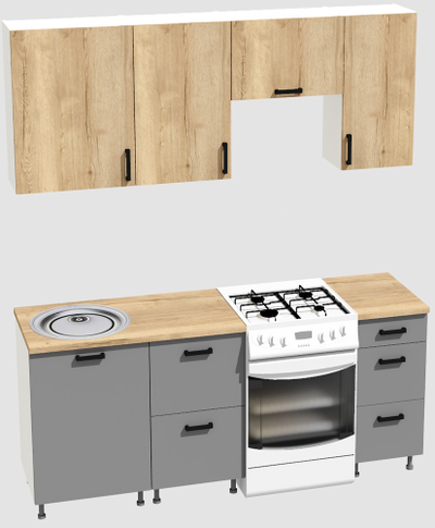 Кухня эконом 1,5 метра (600х500х400) Цвет: Дуб Вотан/Базальт