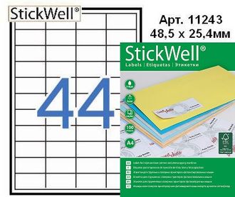 Этикетки самоклеящиеся StickWell, размер 48,5 Х 25,4 мм 44 этикетки на листе (11243)