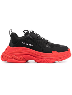 Кроссовки Balenciaga Triple S черные с красной подошвой