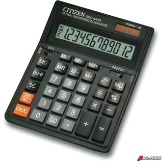Калькулятор настольный CITIZEN SDC-444S (199×153 мм), 12 разрядов, двойное питание. 250221