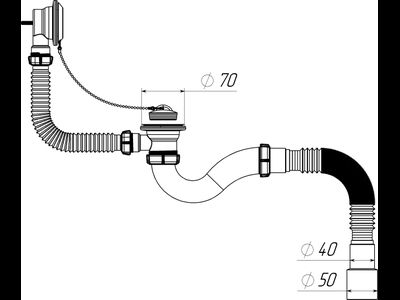 Сифон для ванны с выпуском и переливом, гибкая труба 40х40/50, V155-14-MR [56851]