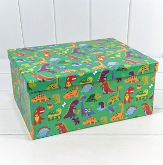 Коробка подарочная принт &quot;Динозавры&quot; (на зеленом фоне), 28*21*12,3см