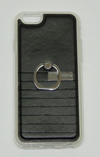 Защитная крышка силиконовая iPhone 6/6S черная, под кожу, с кольцом-держателем