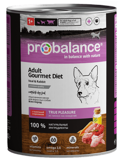 Probalance (Пробаланс) влажный корм (консерва) для привередливых собак с телятиной и кроликом 850 г