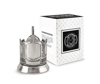 Подстаканник никелированный с чернением, лазерная гравировка, 7408.12