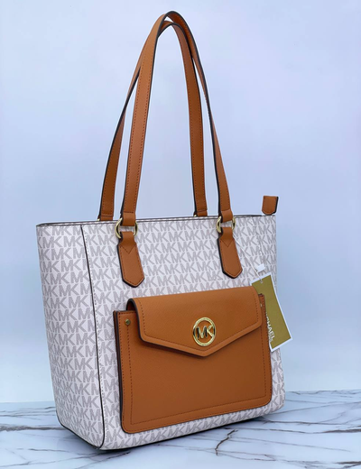 Сумка Michael Kors Jet Set Medium Logo Pocket Tote Bag белая