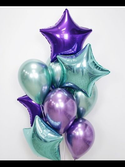 Набор шаров с гелием "Фиолетово-бирюзовый хром"
