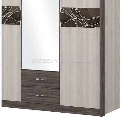 Детали оформления фасада шкафа "Николь" с выкатными ящиками и зеркалом