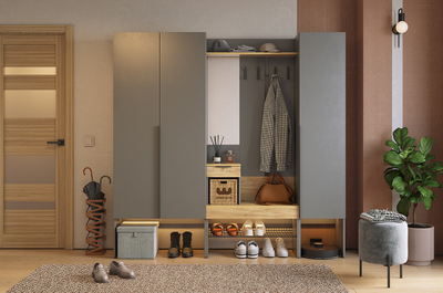 Композиция прихожей БАСКО Графит/Дуб Крафт золотой