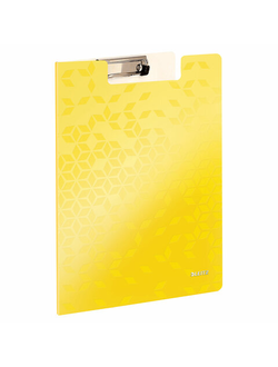 Папка-планшет LEITZ "WOW", с верхним прижимом и крышкой, A4, 330х230 мм, полифом, желтая, 41990016, 41990044