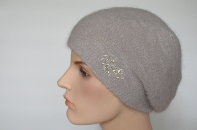 Мохеровый вязаный женский берет Vizio Италия 6945 B бежевый