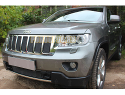 Защита радиатора Jeep Grand Cherokee (WK2) IV 2010-2013 black верх PREMIUM (7 частей)
