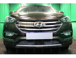 Защита радиатора Hyundai Santa Fe 2015-2018 с датчиком ACC black PREMIUM