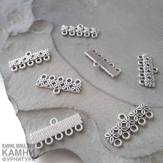 Коннектор "Четырёхлистники" на три и пять нитей, цвет серебро, цена за штуку