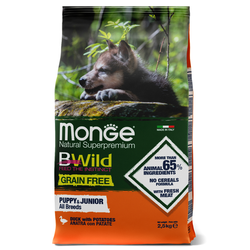 Monge BWild Grain Free Puppy (Монж) беззерновой корм для щенков, утка с картофелем 2,5 кг
