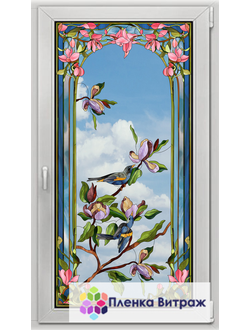 Витражная пленка, витражная пленка самоклеющаяся под заказ,пленочный витраж с птицами