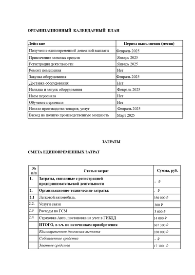 Профессиональный расчет финансового план для бизнес-плана под выплату от  ЦЗН