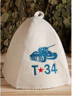Шапка банная белая с вышивкой "Т-34"