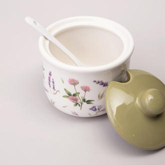 Сахарница с ложкой "Цветочная история" 10*9,5 см 300мл