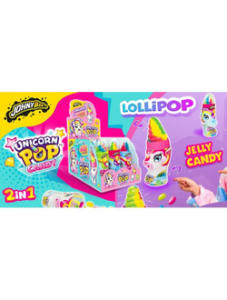 Леденец и марм.драже Johny Bee "Единорог" блок Unicorn Pop&Candy Disp 50гр (12)*12