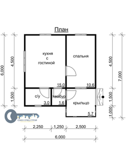 Д-01 ДАЧНЫЙ ДОМ ИЗ БРУСА: ГАБАРИТНЫЕ РАЗМЕРЫ: (6Х6М), ОБЩАЯ ПЛОЩАДЬ: 38,5М²