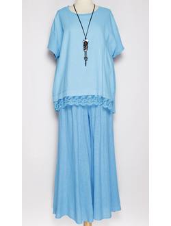 Юбка-брюки "Лён" голубые  р.46-54