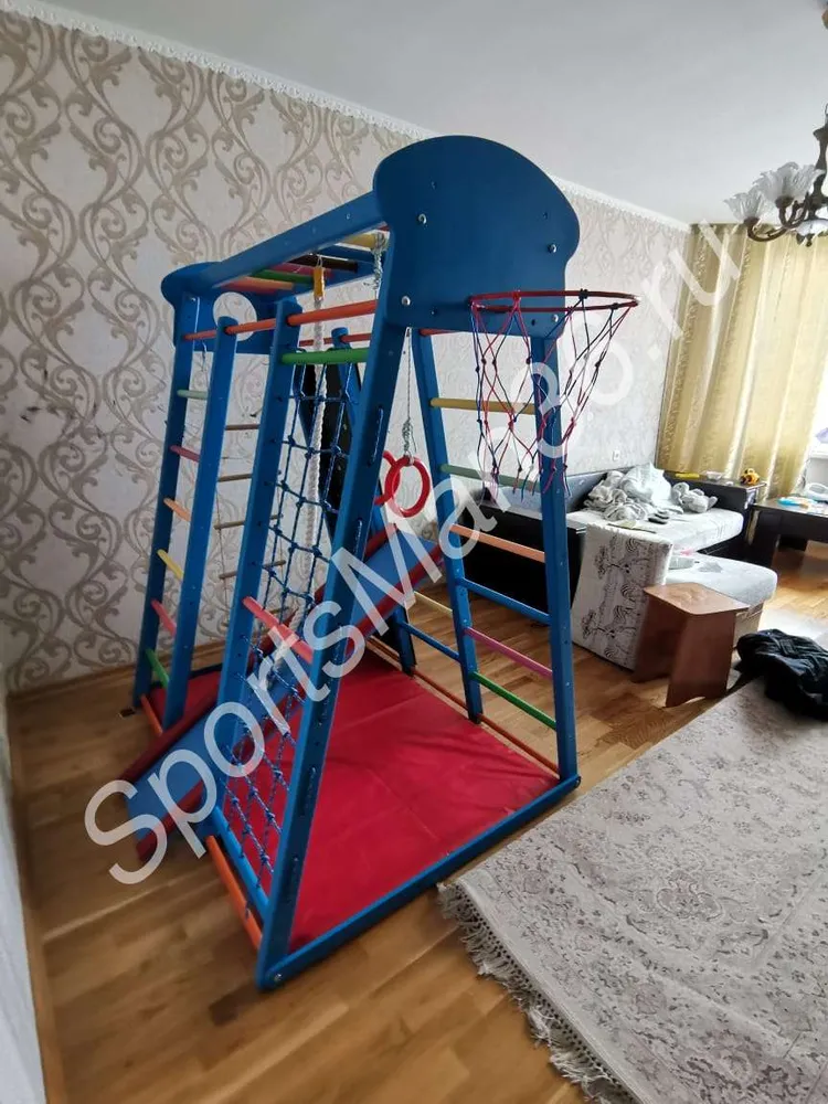 ДСК раннего развития PLASTEP БАСКЕТ - 8 со скалодромом. Серия СКАЗКА, цвет синий "РАДУГА"