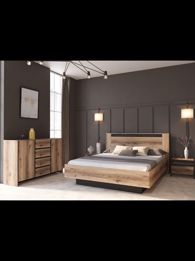 Прага Кровать двойная №3 1,4*2,0 Страйп Дуб Делано/Дуб Венге (без основания)