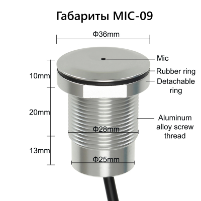MIC-09. Вандалостойкий всепогодный конденсаторный микрофон для систем видеонаблюдения (-25 до +70 Гр. С)  с защитой IP67