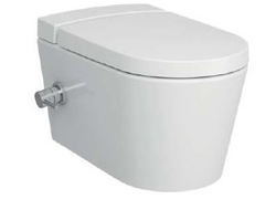 Безободковый подвесной унитаз, белый (с функцией биде, встроенным смесителем, с бачком VitrA Fresh для моющего средства), дюропластовое сиденье микролифт VitrA Nest, 5176B003-6233