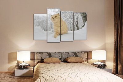 Модульная картина "Рыжий кот в снегу"