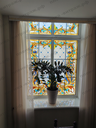 Витражная пленка, витражная пленка самоклеющаяся, пленочный витраж в русском стиле