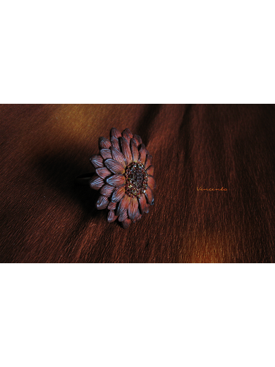 Необычное кольцо "Медная Календула" из полимерной глины. Серия колец-цветов из коллекции волшебных украшений Винсенто