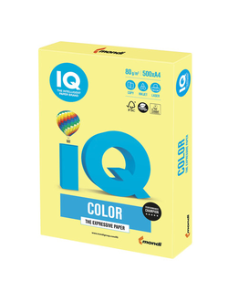 Бумага цветная IQ color, А4, 80 г/м2, 500 л., умеренно-интенсив, лимонно-желтая, ZG34