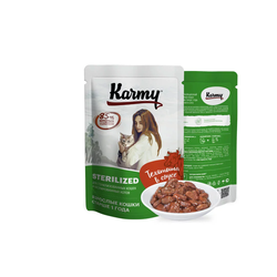 Пауч Karmy (Карми) влажный корм (пауч) для стерилизованных кошек, телятина в соусе 80 г