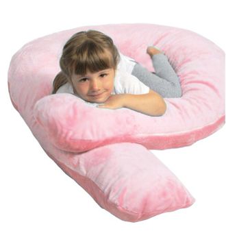 Подушка обнимашка для детей формы U 280 х 35 см, наполнитель искусственный пух + наволочка сатин страйп цвет Розовый