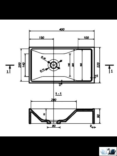 Мини-Раковина Эстет Mini 40 х 22 см из камня на тумбу