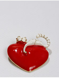 Брошь "Кот на сердце"белый