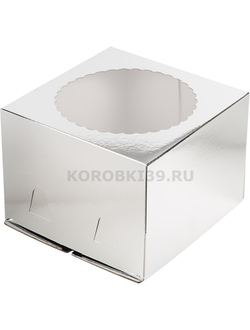 Коробка для торта с окном (серебро), 300*300*190мм